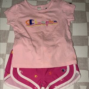 SOLD‼️Champion Girls Pink Short Set with Multicolor Logo